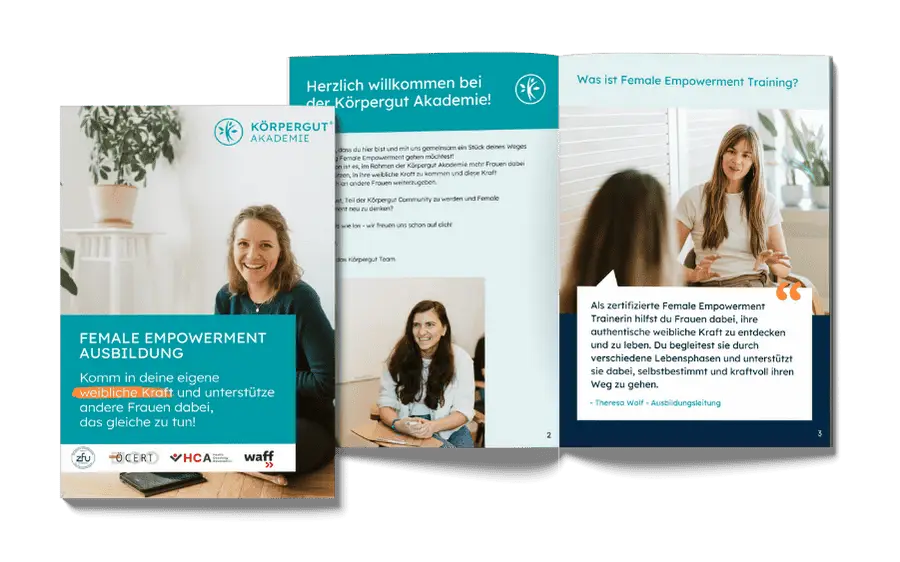 MockUp Female Empowerment Körpergut Akademie Infobroschüre