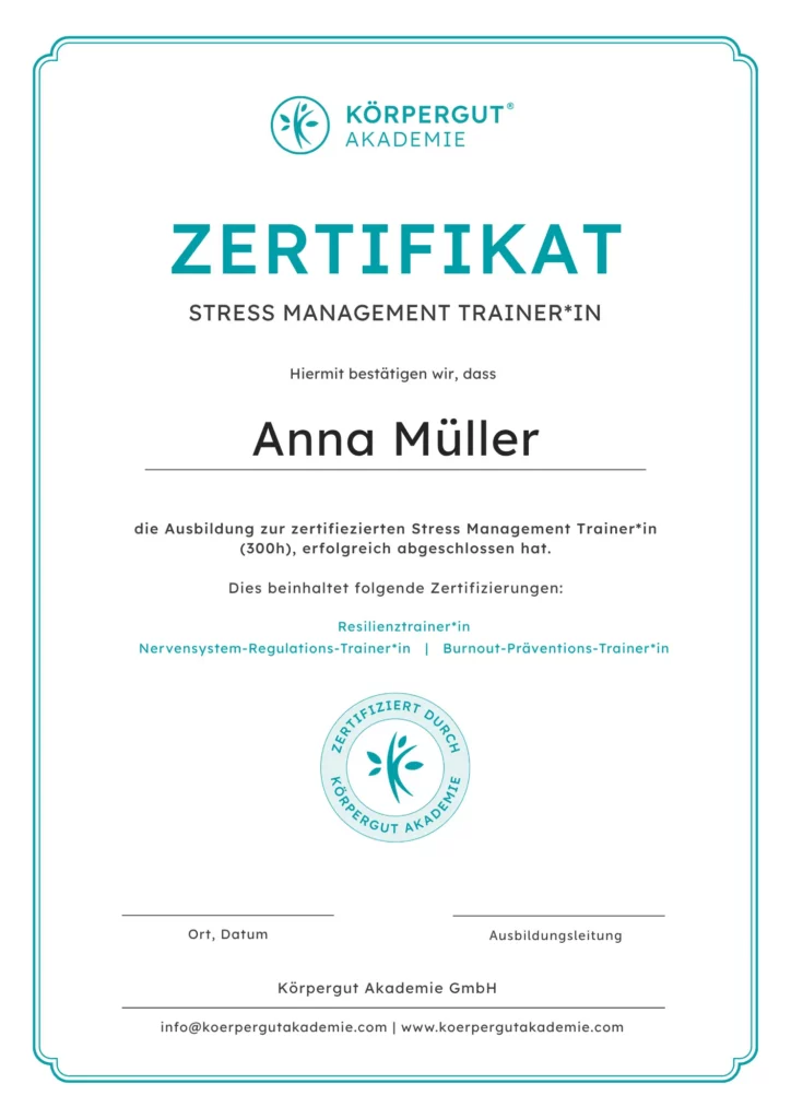 Zertifikat nach Stress Management Trainer*in Ausbildung